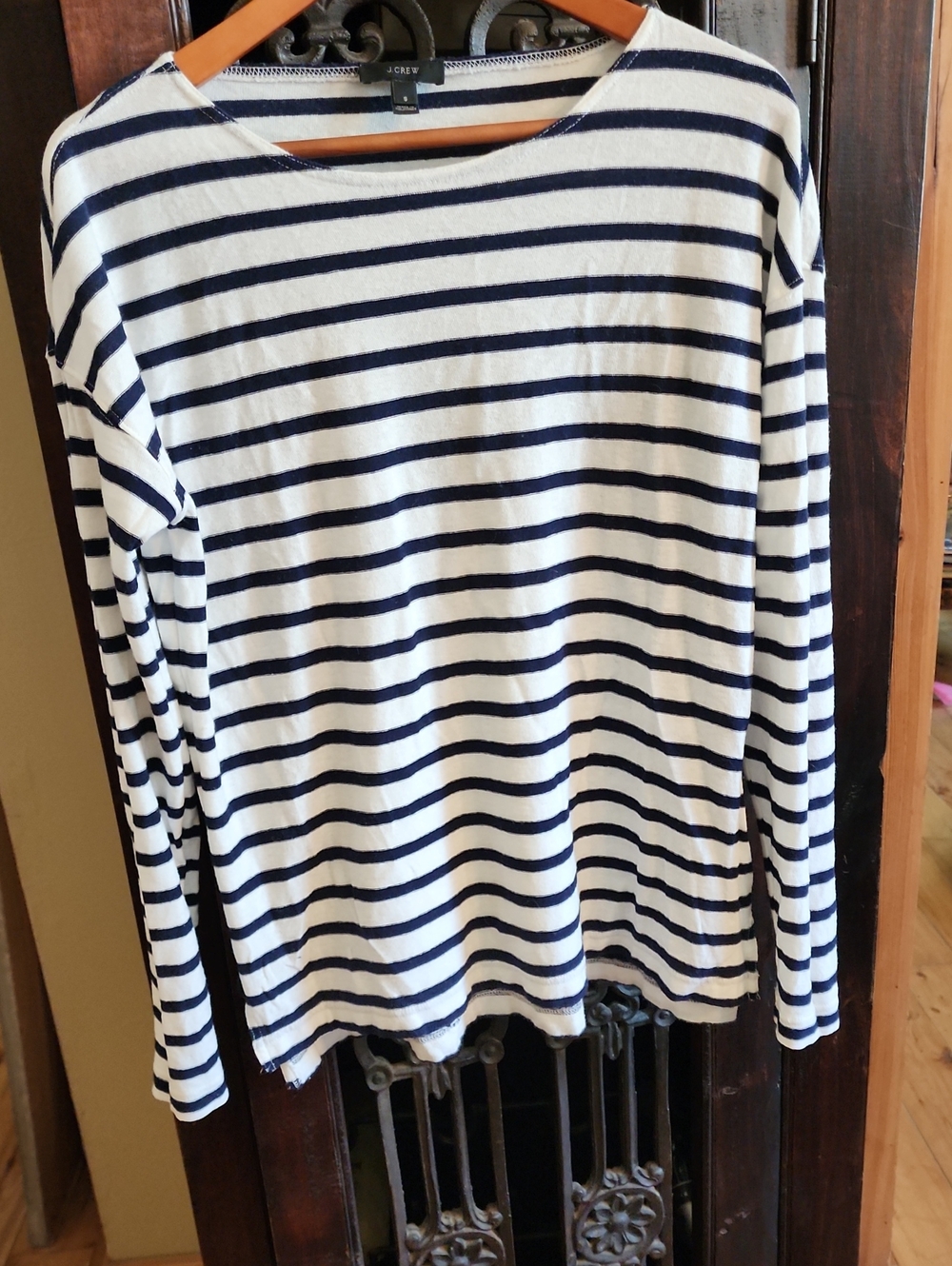 J. Crew White and Navy Striped Long Sleeve Boatneck Sweater, Size S